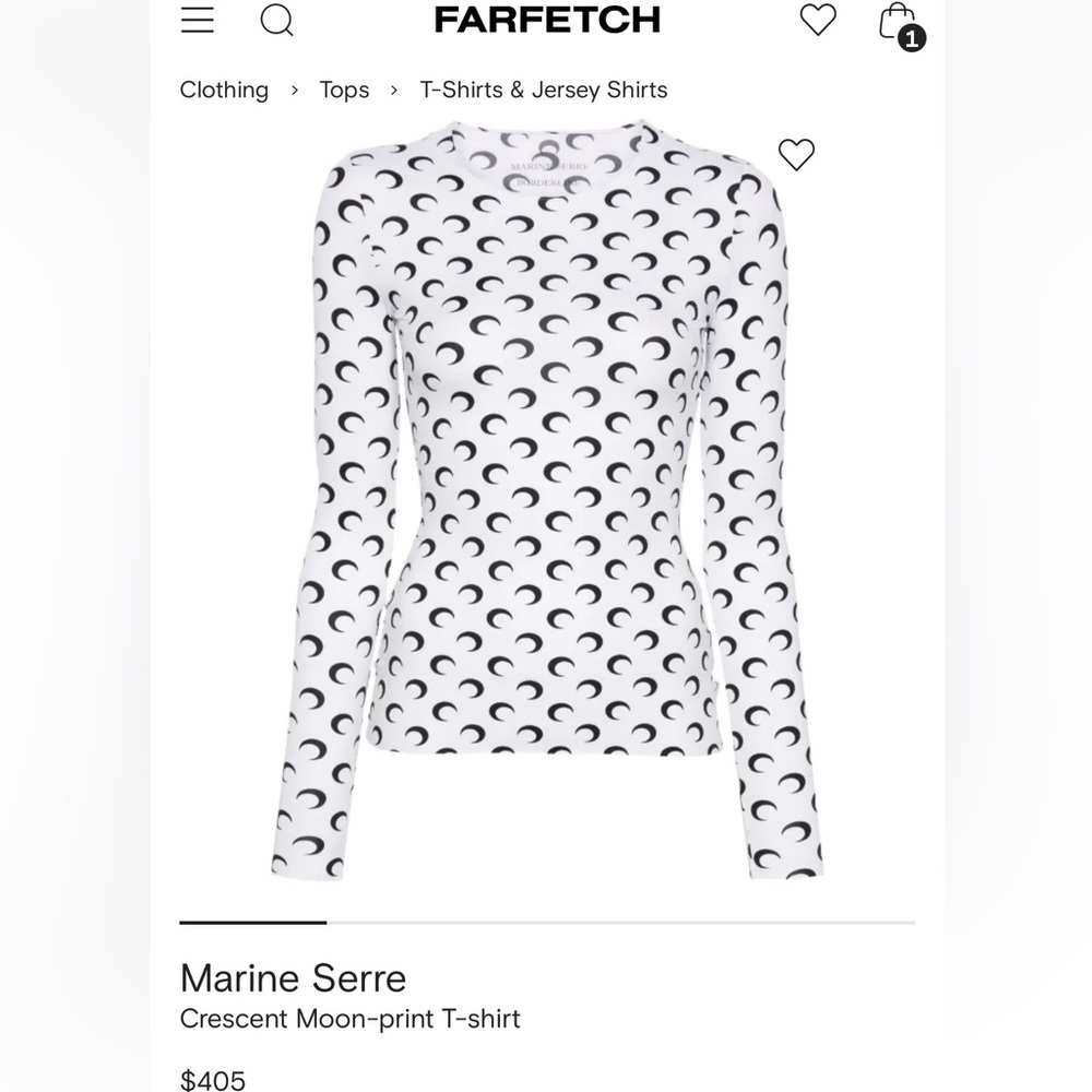Marine Serre Black Crescent Monogram on White Long Sleeve Top